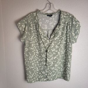 Buffalo David Britton Pullover Top Green Floral Design Women's Size Large